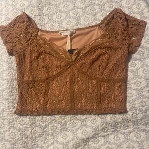 NWT Urban Outfitters Urban Renewal Vintage Lace Lacy Copper Brown Metallic Shirt